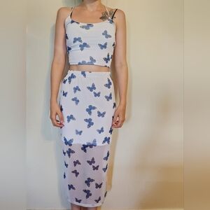 Rue21 Blue and White Midi Pencil Skirt Set